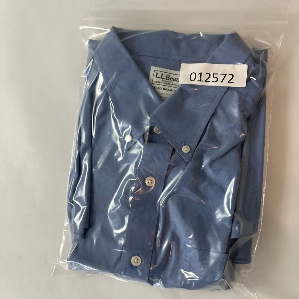 LL Bean Shirt Mens 17 33 Blue Pinpoint Oxford OCBD Long Sleeve Preppy Office